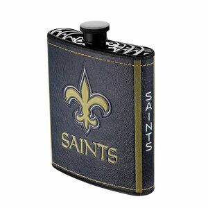 🏈 NEW! NEW ORLEANS SAINTS FLASK WITH FUNNEL INCLUDED-PLASTIC PU LEATHER …